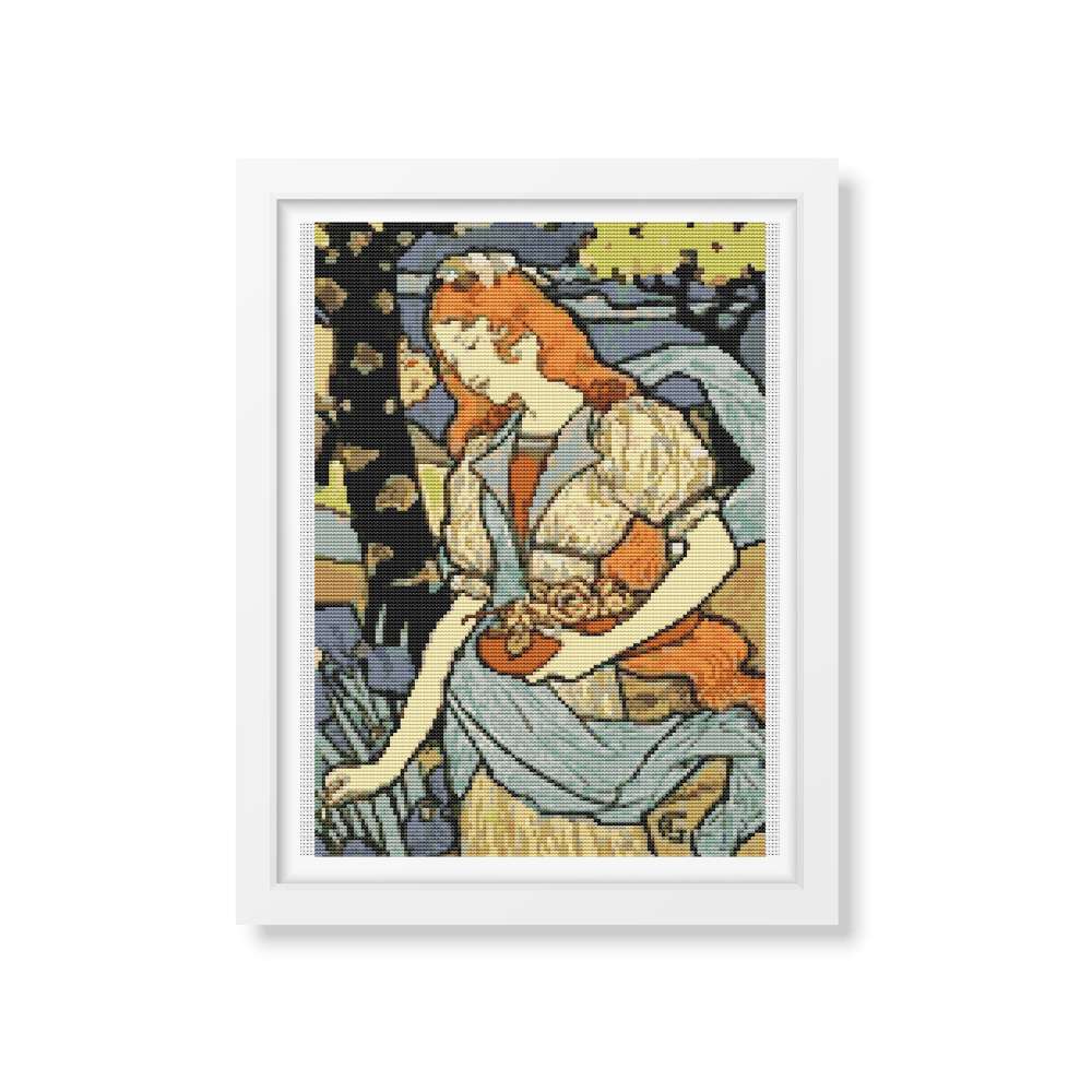 Woman Gathering Flowers Cross Stitch Kit | Eugene Grasset