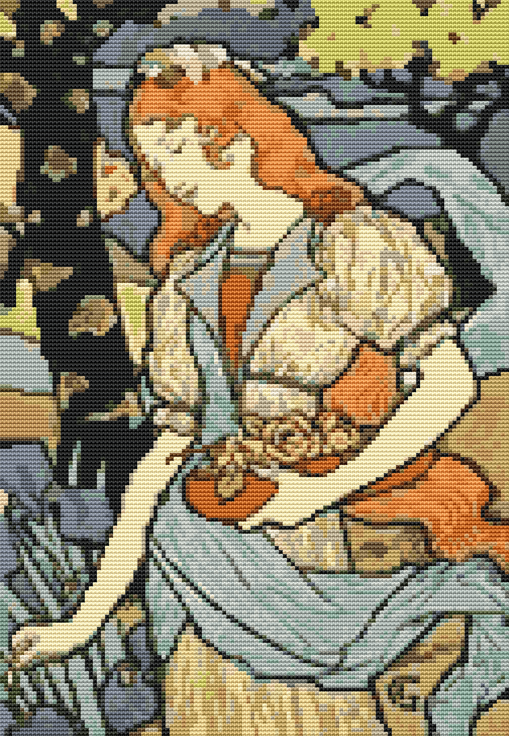 Woman Gathering Flowers Cross Stitch Kit | Eugene Grasset