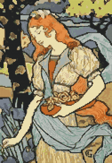 Woman Gathering Flowers Cross Stitch Pattern | Eugene Grasset