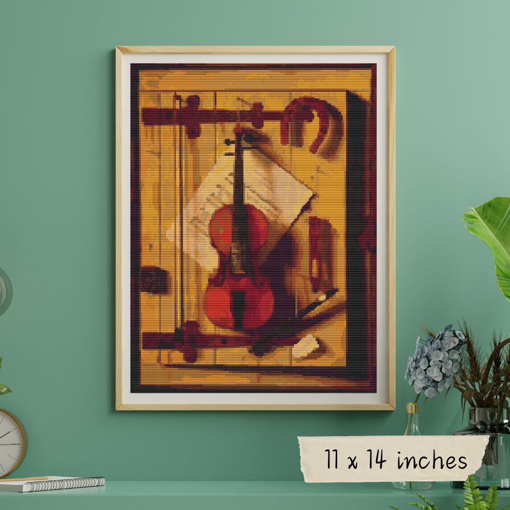 Still Life of Violin and Music Cross Stitch Kit | William Michael Hartnett