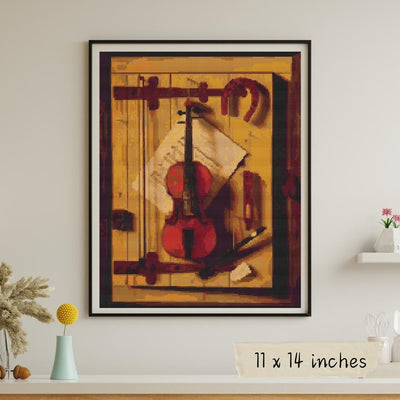 Still Life of Violin and Music Cross Stitch Pattern