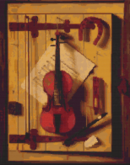 Still Life of Violin and Music Cross Stitch Kit | William Michael Hartnett