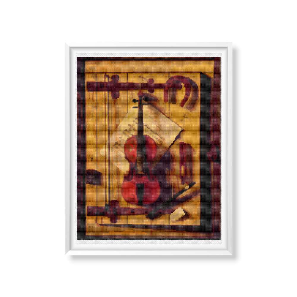 Still Life of Violin and Music Cross Stitch Kit | William Michael Hartnett