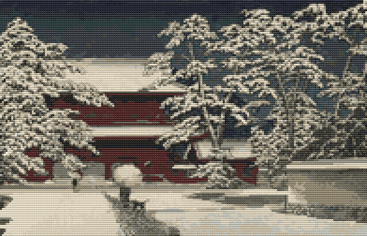 Zojoji Temple in Snow Cross Stitch Kit | Kawase Hasui