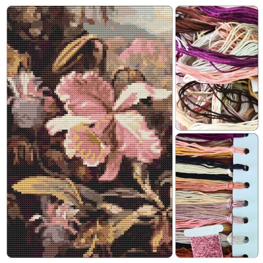 Orchids and Passion Flowers Cross Stitch Kit