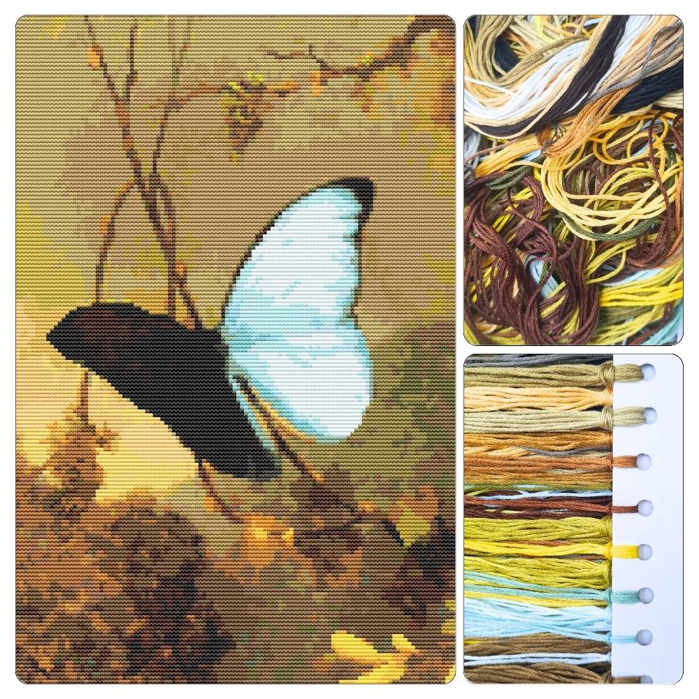 Blue Morpho Butterfly Cross Stitch Kit - Premium Cross Stitch Kit - Martin Johnson Heade