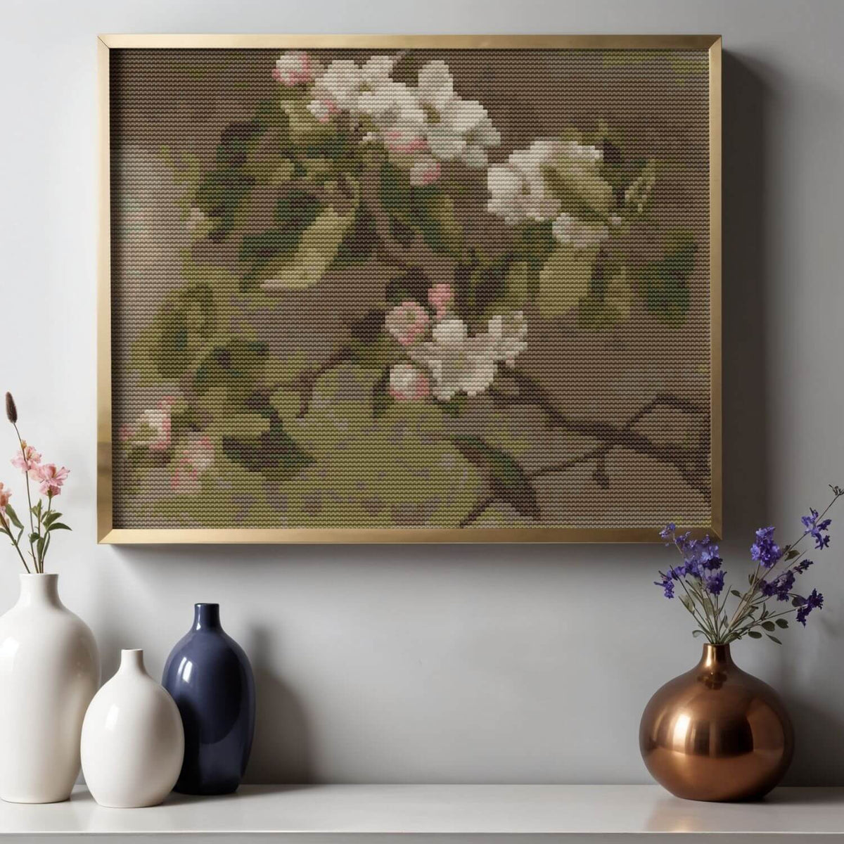 Hummingbird And Apple Blossoms Cross Stitch Pattern - Premium Cross Stitch Pattern - Martin Johnson Heade