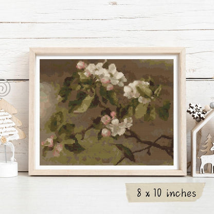 Hummingbird And Apple Blossoms Cross Stitch Pattern