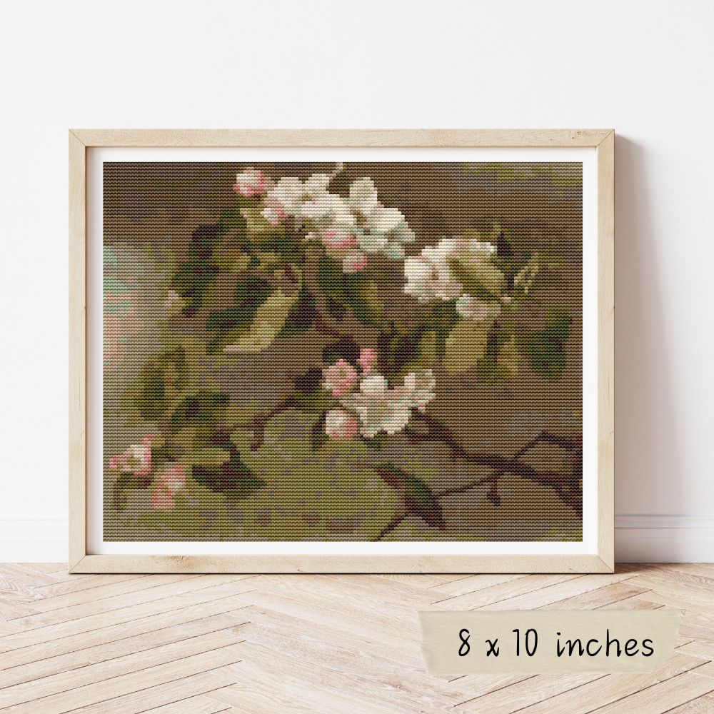 Hummingbird And Apple Blossoms Cross Stitch Pattern | Martin Johnson Heade