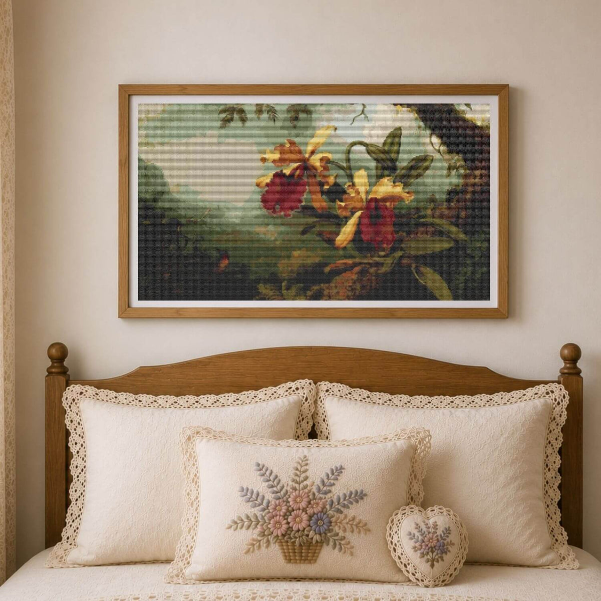 Orchids and Hummingbird Cross Stitch Pattern - Premium Cross Stitch Pattern - Martin Johnson Heade