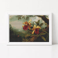 Orchids and Hummingbird Cross Stitch Kit - Premium Cross Stitch Kit - Martin Johnson Heade