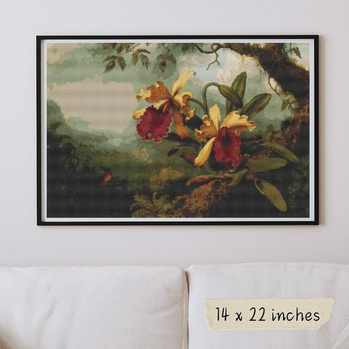 Orchids and Hummingbird Cross Stitch Kit