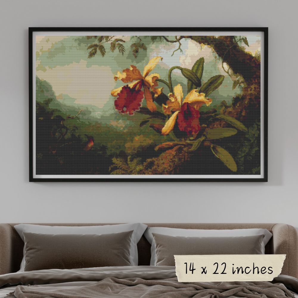 Orchids and Hummingbird Cross Stitch Kit | Martin Johnson Heade