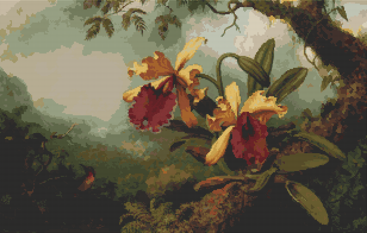 Orchids and Hummingbird Cross Stitch Pattern by Martin Johnson Heade