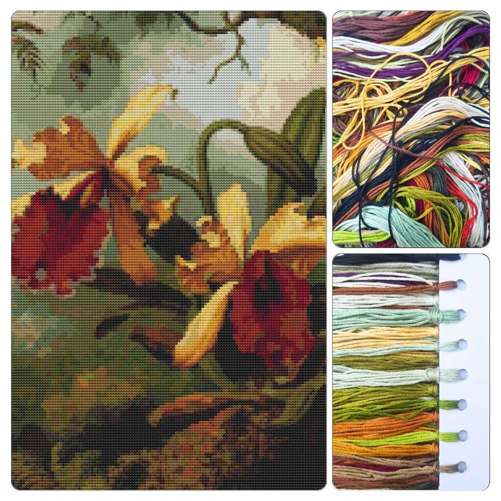 Orchids and Hummingbird Cross Stitch Kit