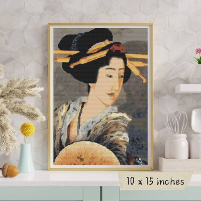 Portrait of A Woman Holding a Fan Cross Stitch Pattern