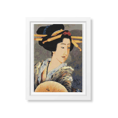 Portrait of A Woman Holding a Fan Cross Stitch Kit | Katsushika Hokusai