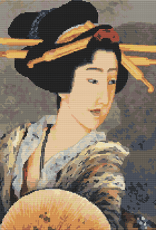 Portrait of A Woman Holding a Fan Cross Stitch Kit | Katsushika Hokusai