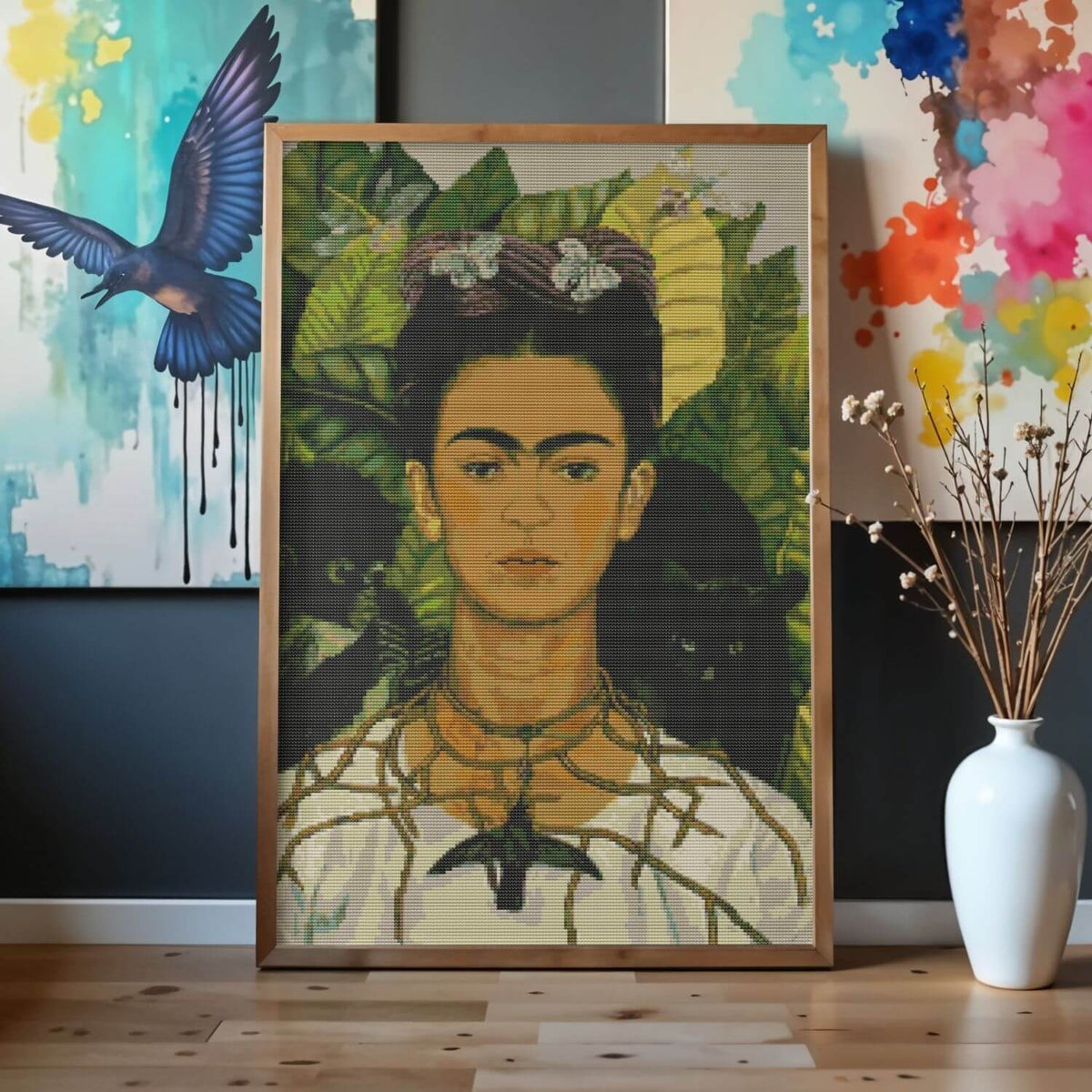 Self Portrait with a Necklace of Thorns Cross Stitch Pattern - Premium Cross Stitch Pattern - Frida Kahlo