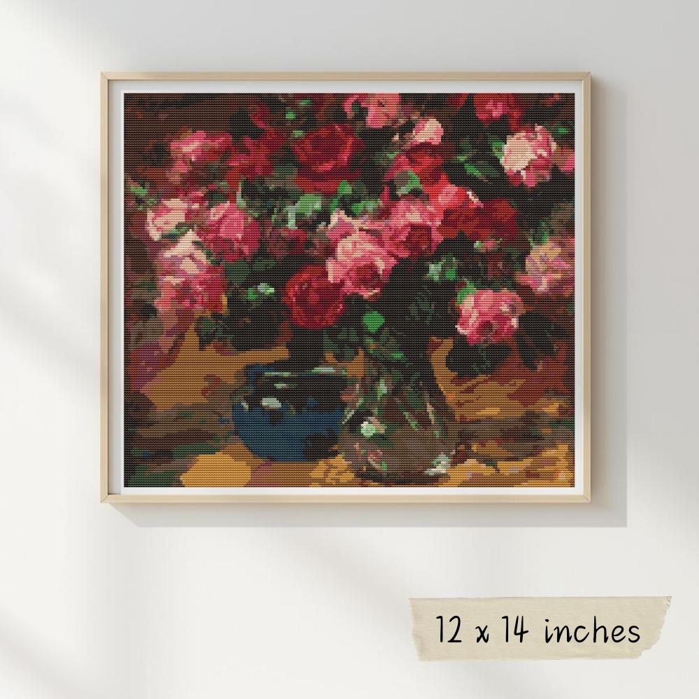 Vase of Red Roses Cross Stitch Pattern