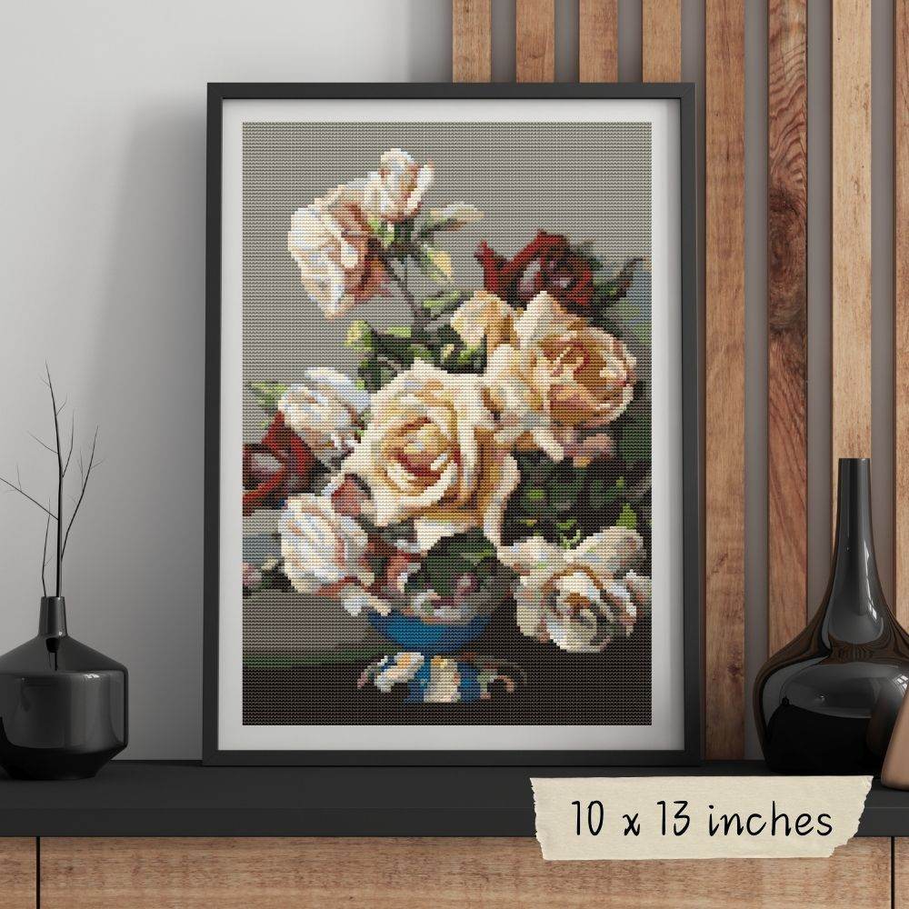 Vase of Roses Cross Stitch Pattern by Irene Klestova