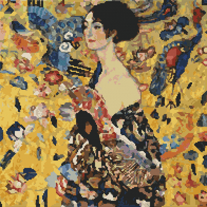 Lady with a Fan Cross Stitch Kit | Gustav Klimt