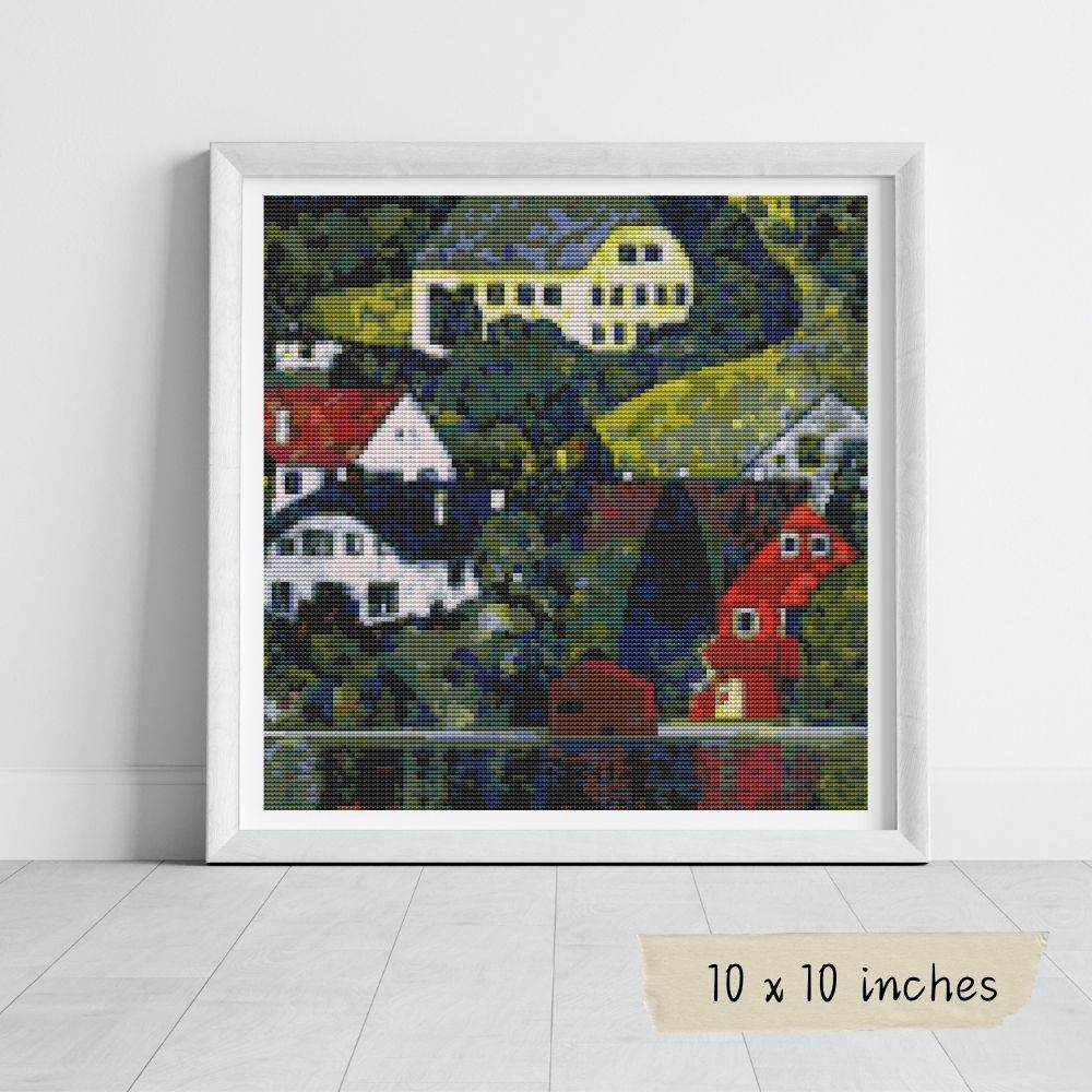 Houses at Unterach on the Attersee Cross Stitch Pattern by Gustav Klimt
