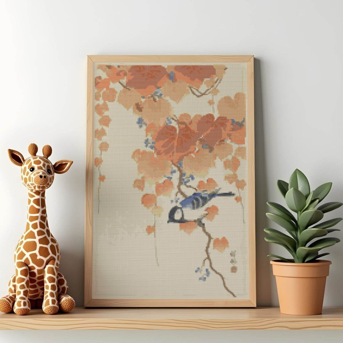 Great Tit on Paulownia Branch Cross Stitch Pattern - Premium Cross Stitch Pattern - Ohara Koson