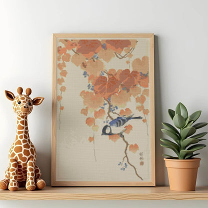 Great Tit on Paulownia Branch Cross Stitch Pattern - Premium Cross Stitch Pattern - Ohara Koson