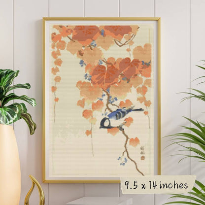 Great Tit on Paulownia Branch Cross Stitch Pattern