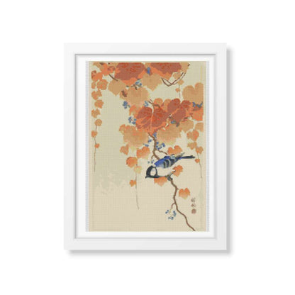 Great Tit on Paulownia Branch Cross Stitch Kit | Ohara Koson