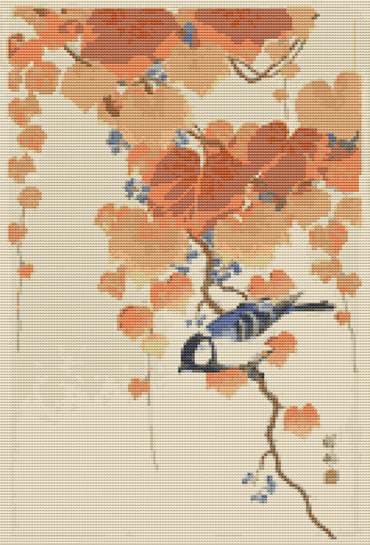 Great Tit on Paulownia Branch Cross Stitch Kit | Ohara Koson