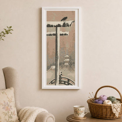 Torii and Crow in the Snow Cross Stitch Pattern - Premium Cross Stitch Pattern - Ohara Koson