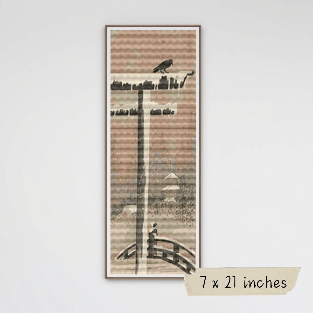 Torii and Crow in the Snow Cross Stitch Pattern