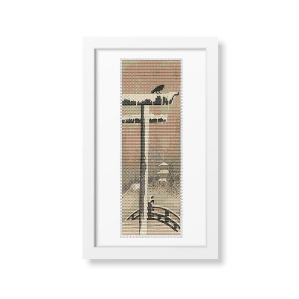 Torii and Crow in the Snow Cross Stitch Kit | Ohara Koson