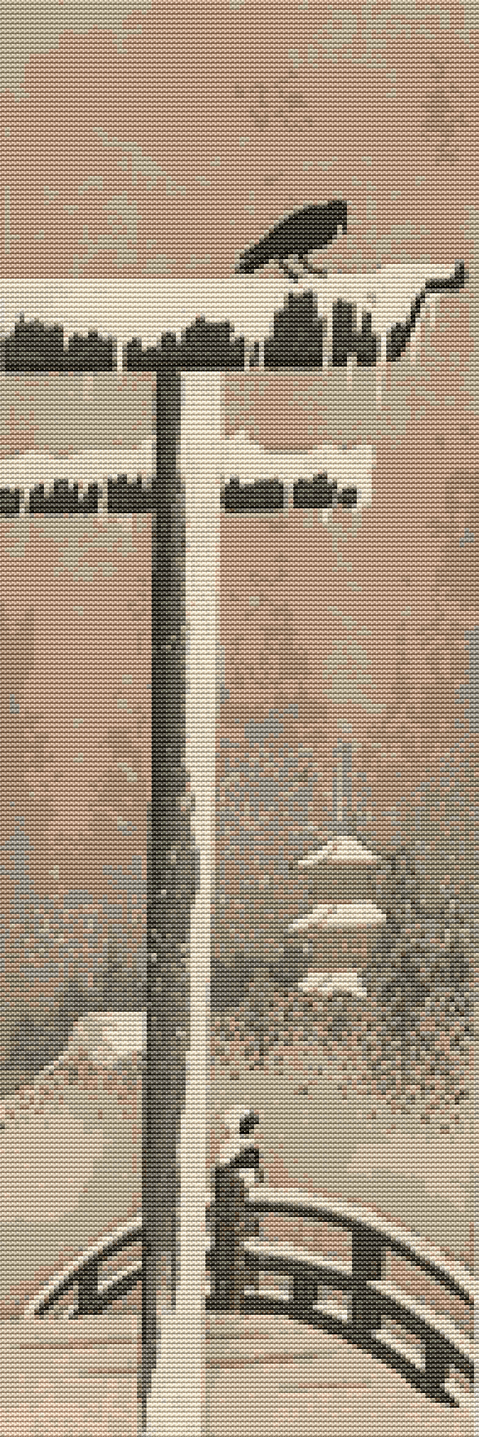 Torii and Crow in the Snow Cross Stitch Pattern by Ohara Koson