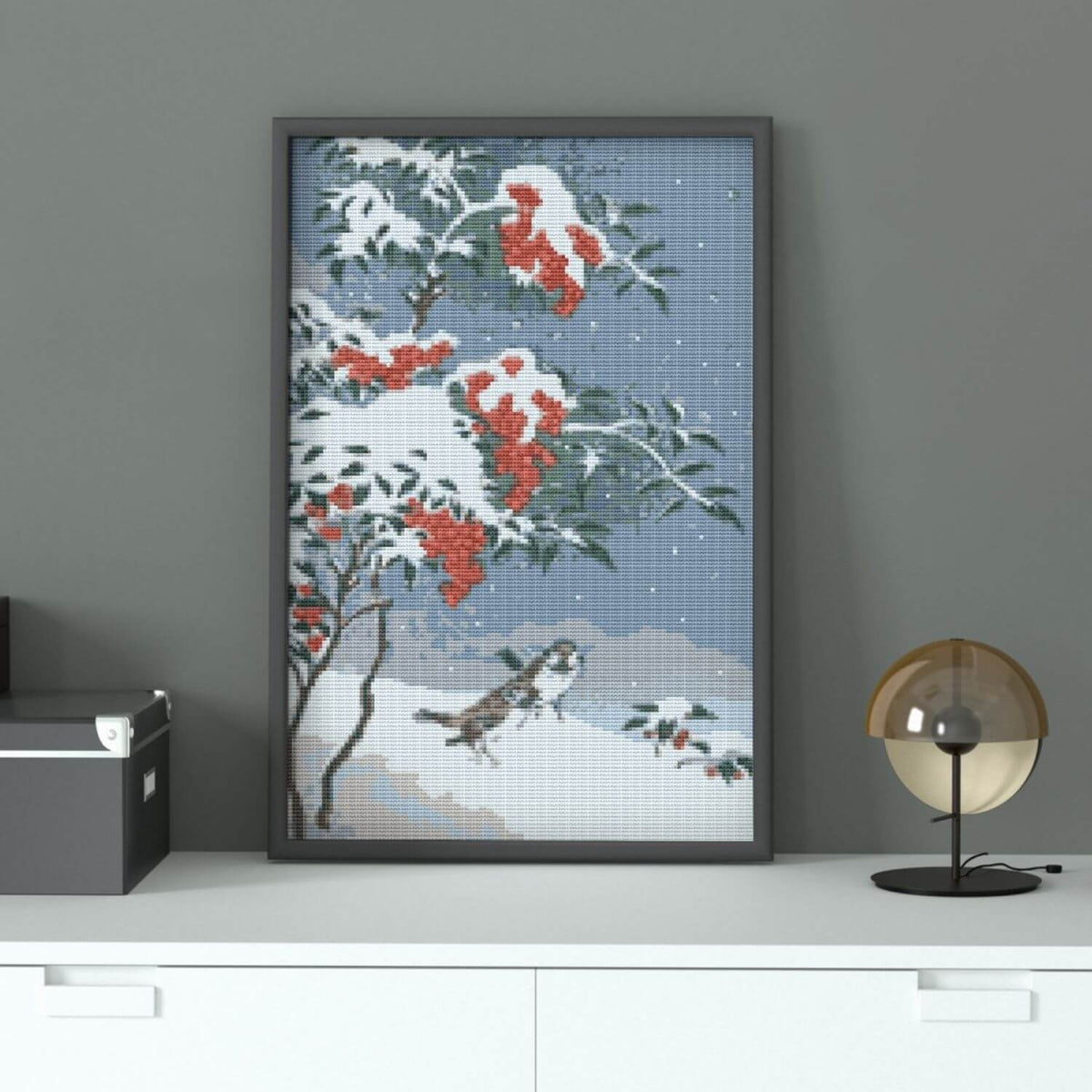 Sparrows and Nandin Cross Stitch Pattern - Premium Cross Stitch Pattern - Ohara Koson
