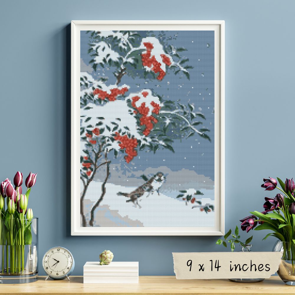 Sparrows and Nandin Cross Stitch Pattern | Ohara Koson