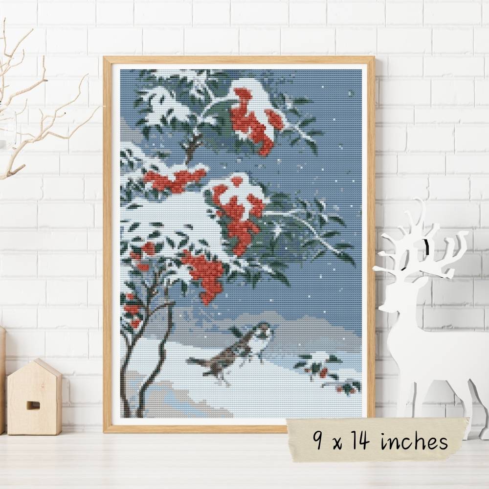 Sparrows and Nandin Cross Stitch Pattern