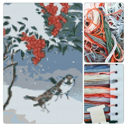 Sparrows and Nandin Cross Stitch Kit by Ohara Koson