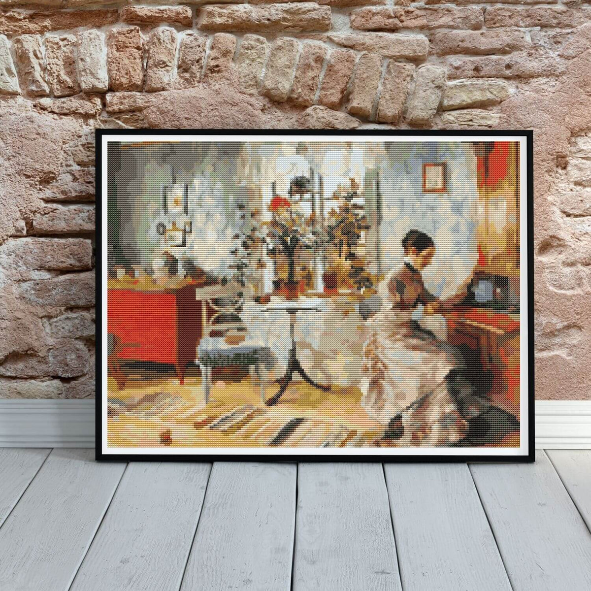 An Interior with a Woman Reading Cross Stitch Kit