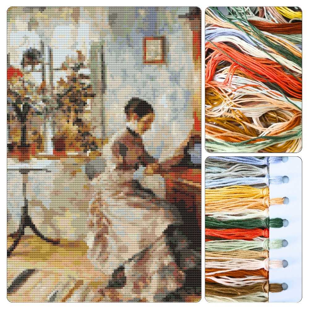 An Interior with a Woman Reading Cross Stitch Kit