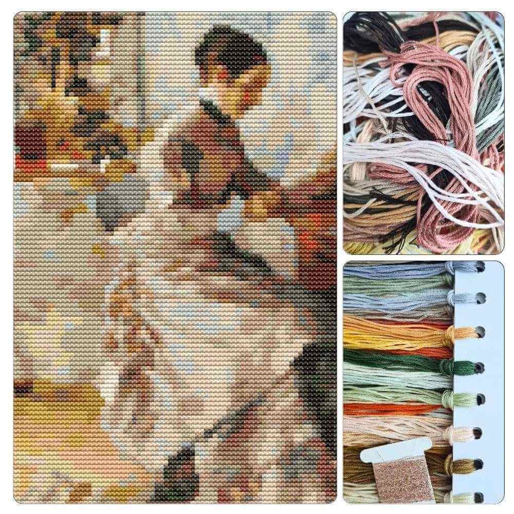 An Interior with a Woman Reading Cross Stitch Kit