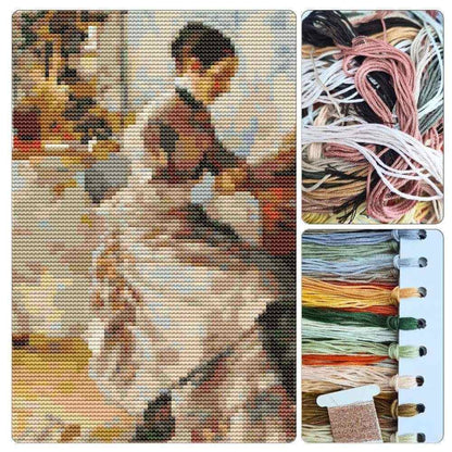 An Interior with a Woman Reading Cross Stitch Kit