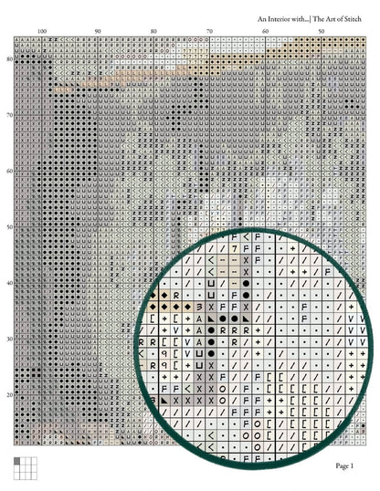 An Interior with a Woman Reading Cross Stitch Kit