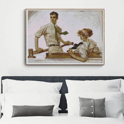 Couple in a Boat Cross Stitch Pattern