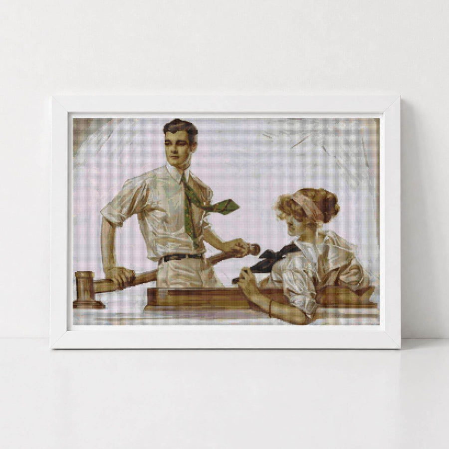 Couple in a Boat Cross Stitch Pattern