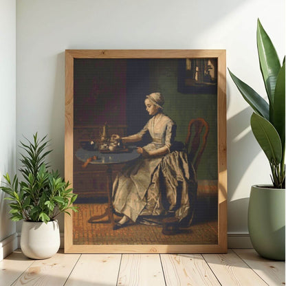 A Dutch Girl at Breakfast Cross Stitch Pattern