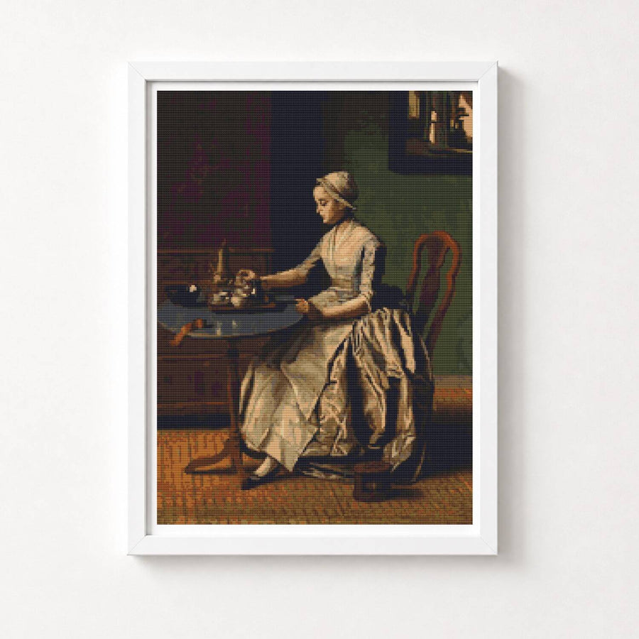 A Dutch Girl at Breakfast Cross Stitch Pattern