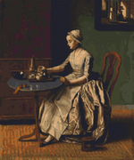 A Dutch Girl at Breakfast Cross Stitch Pattern by Jean Etienne Liotard